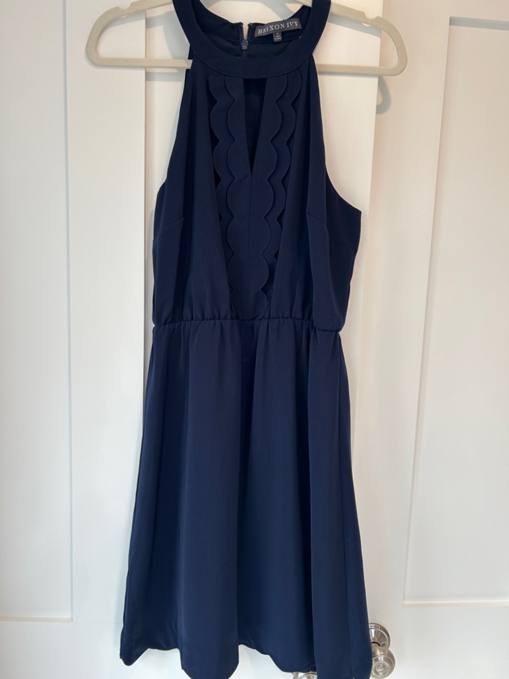 Brixon Ivy Navy Scalloped Halter Dress